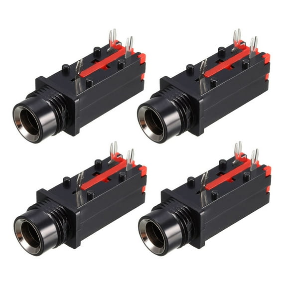 PCB Mount 6.35mm 3 Pin Socket ,Headphone Stereo Jack Audio Video Connector Black Red 4Pcs