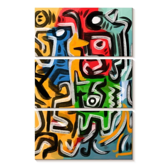 Elephant Stock African Tribal Dance Wall Art - Vertical Multi Panel Canvas - Living Room Wall Decor - Abstract Multi Panel - Black And Orange Decor By Emmanuel Signorino - 14" x 23"