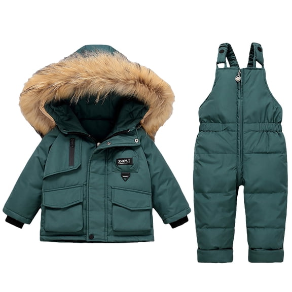 GiLiling Baby Snowsuit Set - Hooded Puffer Jacket and Snow Bib Pants, 2 Piece Winter Outfit for Boys and Girls (Green, 18-24 Months)