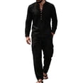 thumbnail image 2 of Miqool Mens 2 Piece Outfits Linen Stand Collar Long Sleeve Shirt Loose Workwear Pants Matching Set Casual Loungewear Tracksuit S‑3XL, 2 of 8