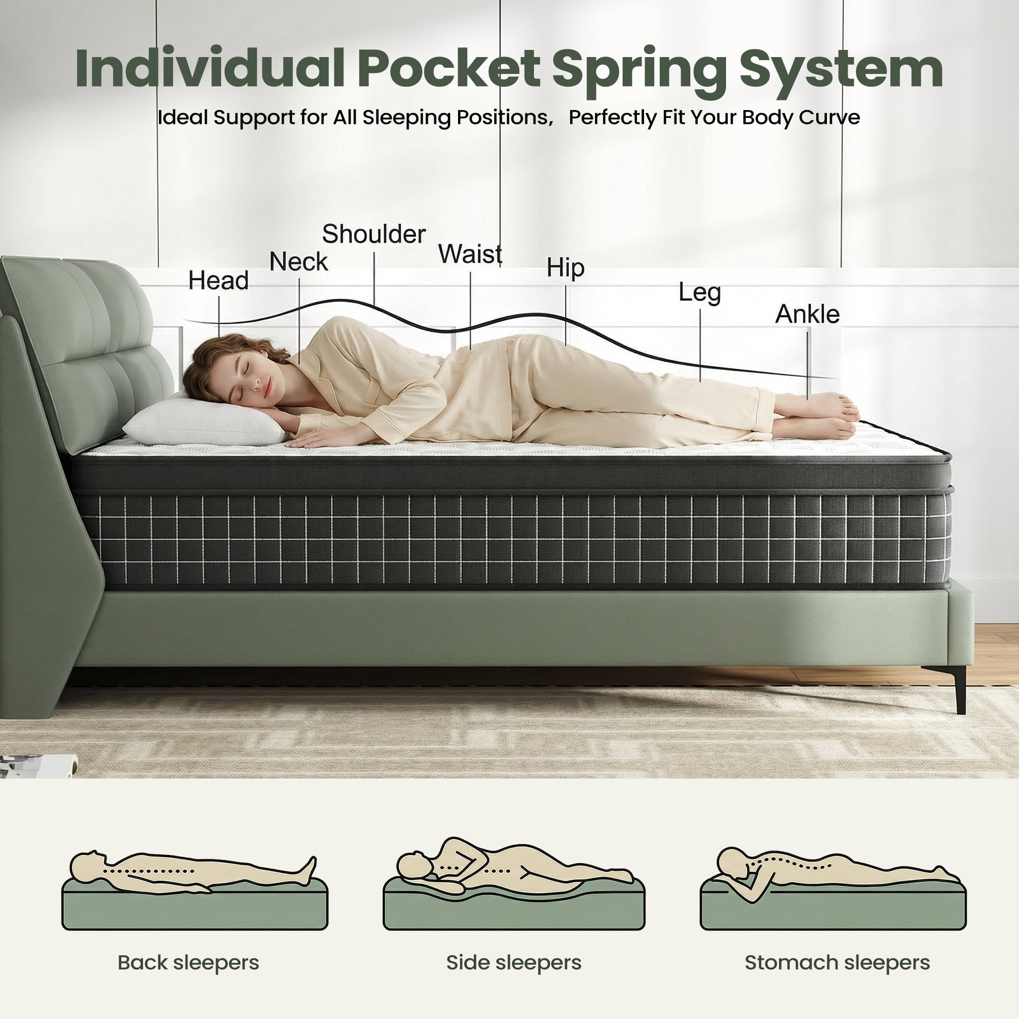 King Size 12" Hybrid Mattress - Gel Memory Foam & Pocket Springs, Medium Firm Feel, Motion Isolation, Pressure Relief, CertiPUR-US