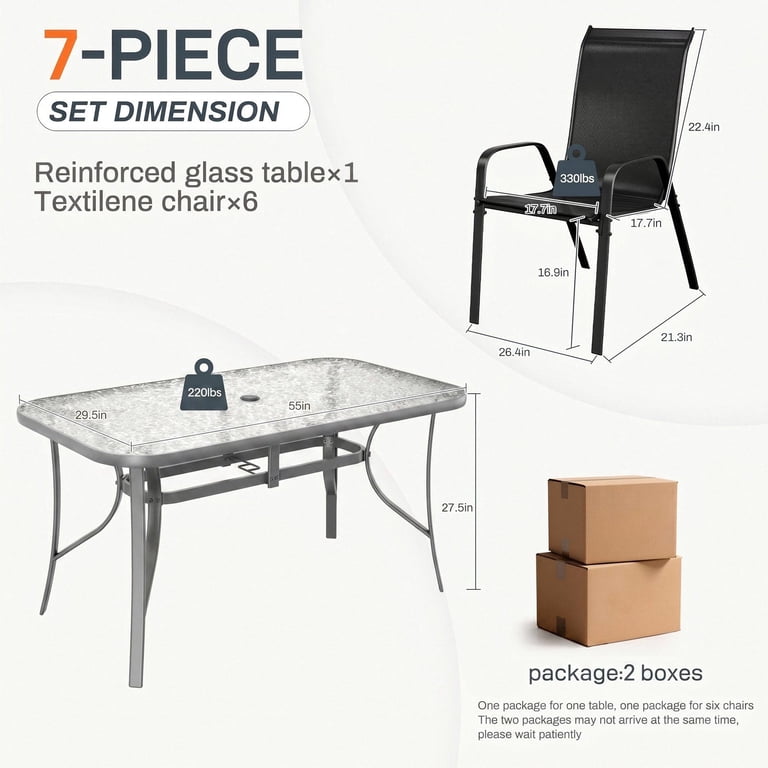 largo 7 piece outdoor patio dining set with umbrella SOLAURA 7-Piece Set, 6 Person Outside Table and Chairs Set, Metal Stacked Chairs of 6, Slat Table Top 1.57" Hole (Black) : Patio, Lawn & Garden Featuring a realistic wood Nuu Garden 7-Piece Black Patio