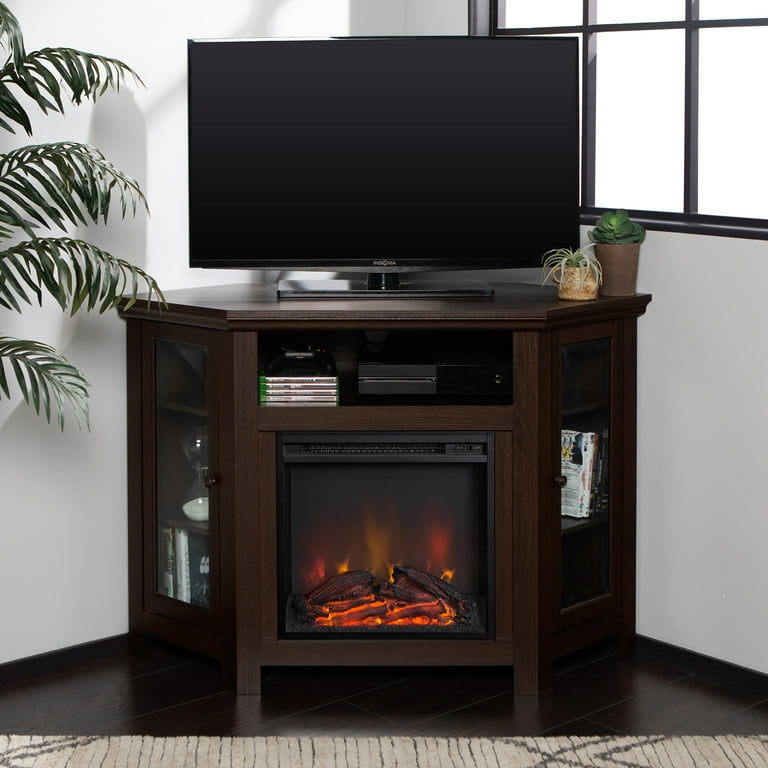 Walker Edison Espresso Corner Fireplace TV Stand for TVs up to 50
