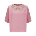 thumbnail image 4 of Dazajoo Half Sleeve Boho Tops for Women Casual Round Neck Vintage Embroidered Blouses Summer Loose Fit Peasant Tops,Pink,XXL, 4 of 6