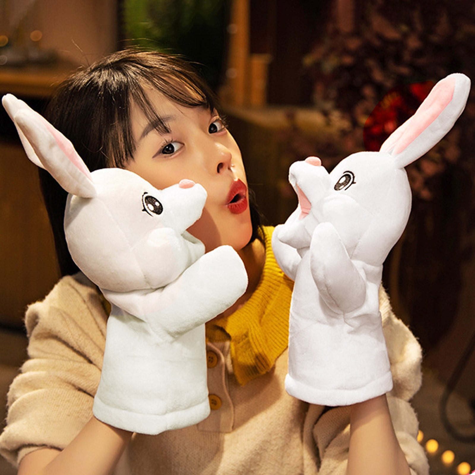 YUNAFFT Bunny Hand Puppets Party Favors, Farm Animals Plush Toys, Bunny Puppet Stuffed Animals, Rabbit Hand Puppet for Class Role Play, Easter Basket Stuffers and Egg Fillers