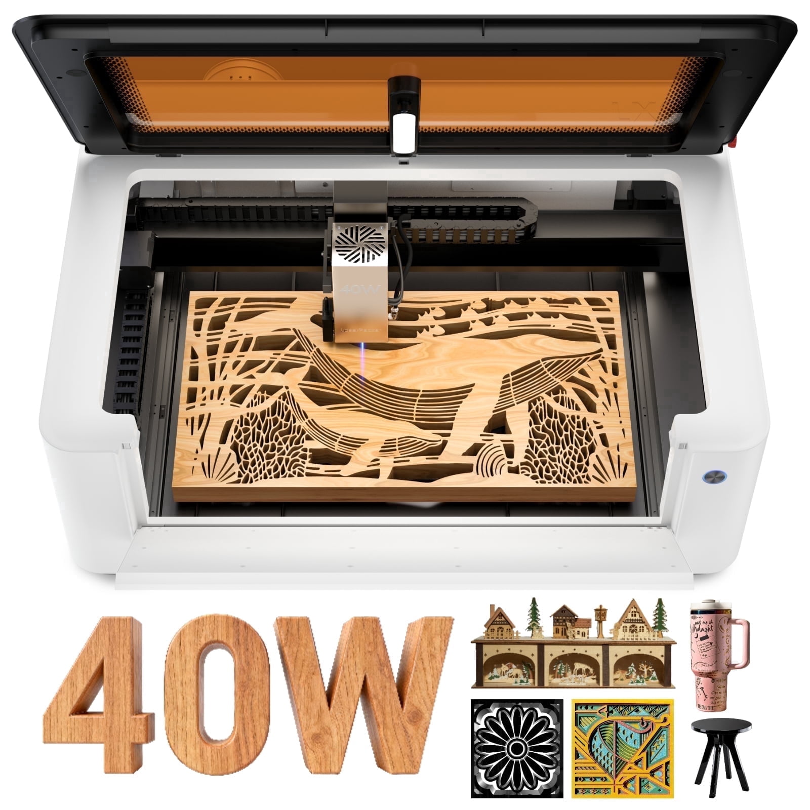 LaserPecker Laser Cutter Engraver LX2 40W 19.7 x 12 Large Working Area 1000mm/s High-Speed Engraving 12MP Camera for Metal Wood Acrylic