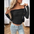 thumbnail image 4 of Blusas de Larga con Hombros Descubiertos para Mujer, Ajustadas, Fruncidas, Estilo Y2K, Conjuntos de Moda 2025 Negro S, 4 of 9