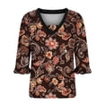 thumbnail image 6 of Plus Size Tops for Women Vintage Ethnic Printed Shirt V Neck Ruffle Short Sleeve Top Pleated Front Blouses Dressy Casual Summer Clothes, 6 of 6