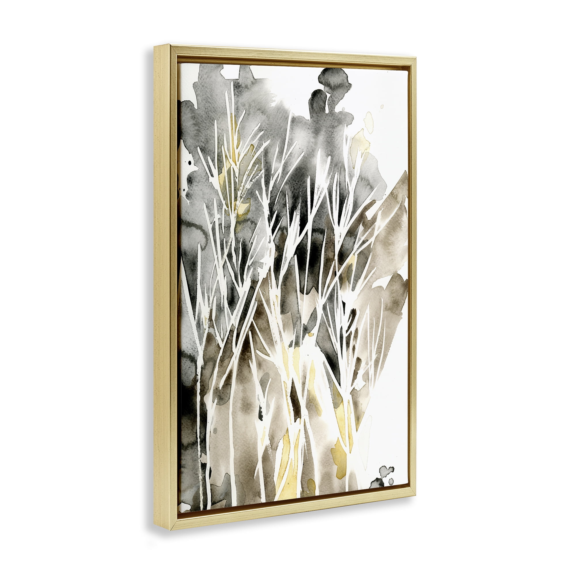 Stupell Industries Abstract Sprigs Watercolor Plants & Flowers Painting Gold Floater Framed Canvas Art Print Wall Art, 21 x 31
