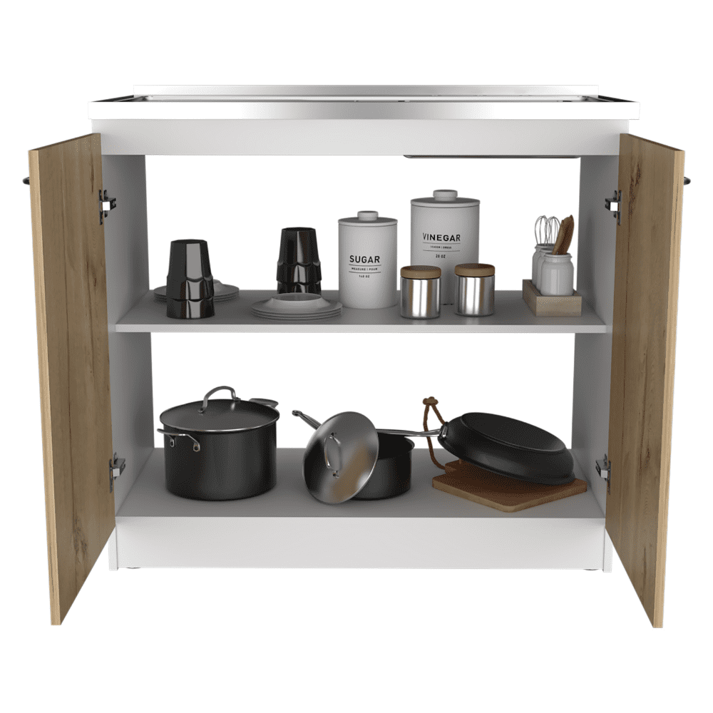 Treevol Furniture, Utility Sink Vernal, Weight: 82.4", Double Door, White / Light Oak Finish
