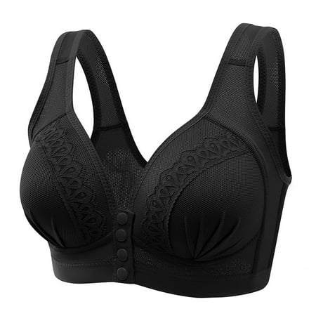 

CLZOUD Bra Plus Size Black Cotton Women Lace Front Button Shaping Cup Adjustable Shoulder Strap Large Size Underwire Bra 46