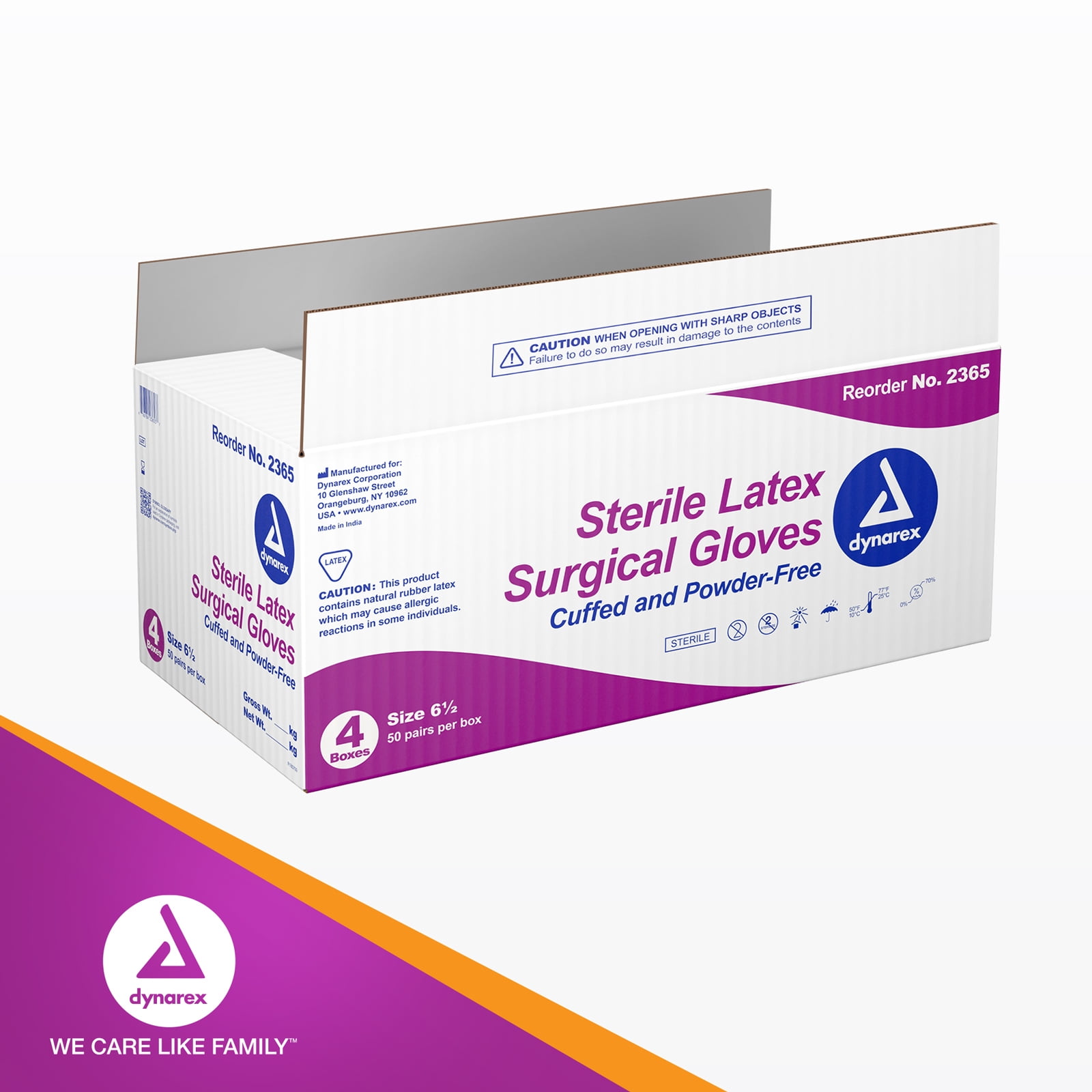 Dynarex Sterile Disposable Latex Surgical Gloves, Powder-Free, Sterilely Packaged in Pairs, Professional Medical & Healthcare Use, Veterinary Clinic, Bisque, Size 6.5, 1 Case of 200 Pairs of Gloves