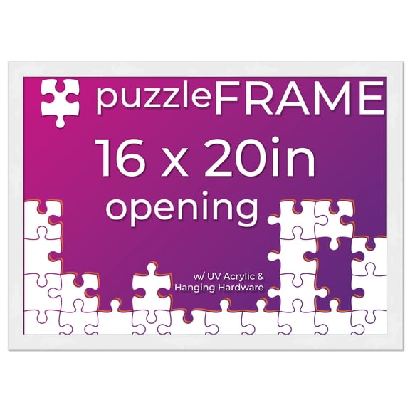 16x20 Jigsaw Puzzle Frame Kit - Kit Includes Puzzle Glue Sheets, White Wood Puzzle Frame, UV
