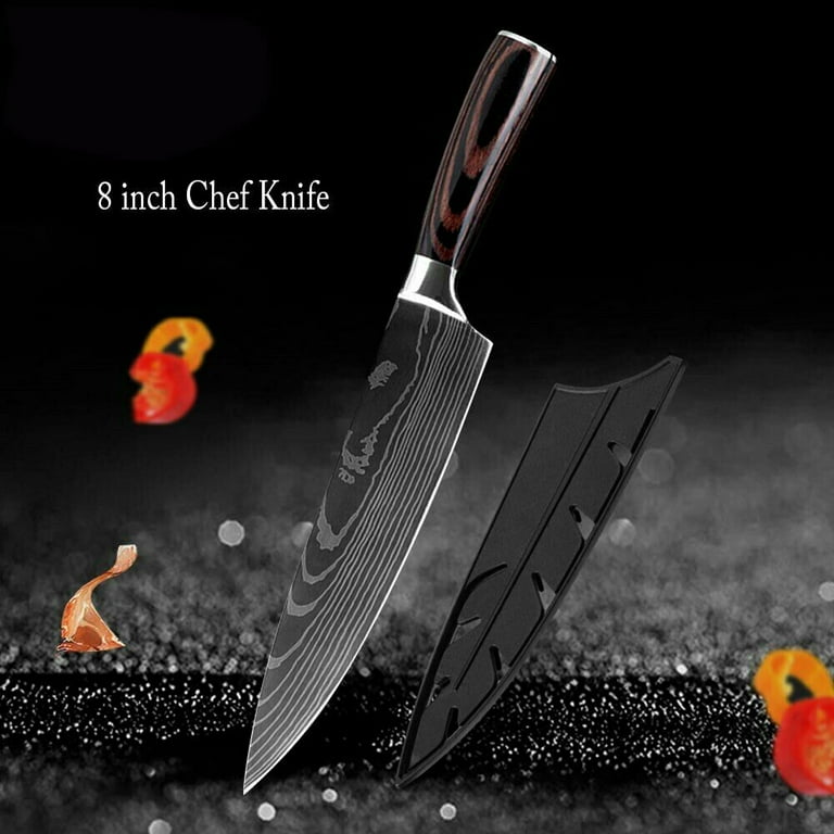 Kitchen Knife Set Damascus Pattern Stainless Steel Meat Cleaver 3PCS Chef  Knife