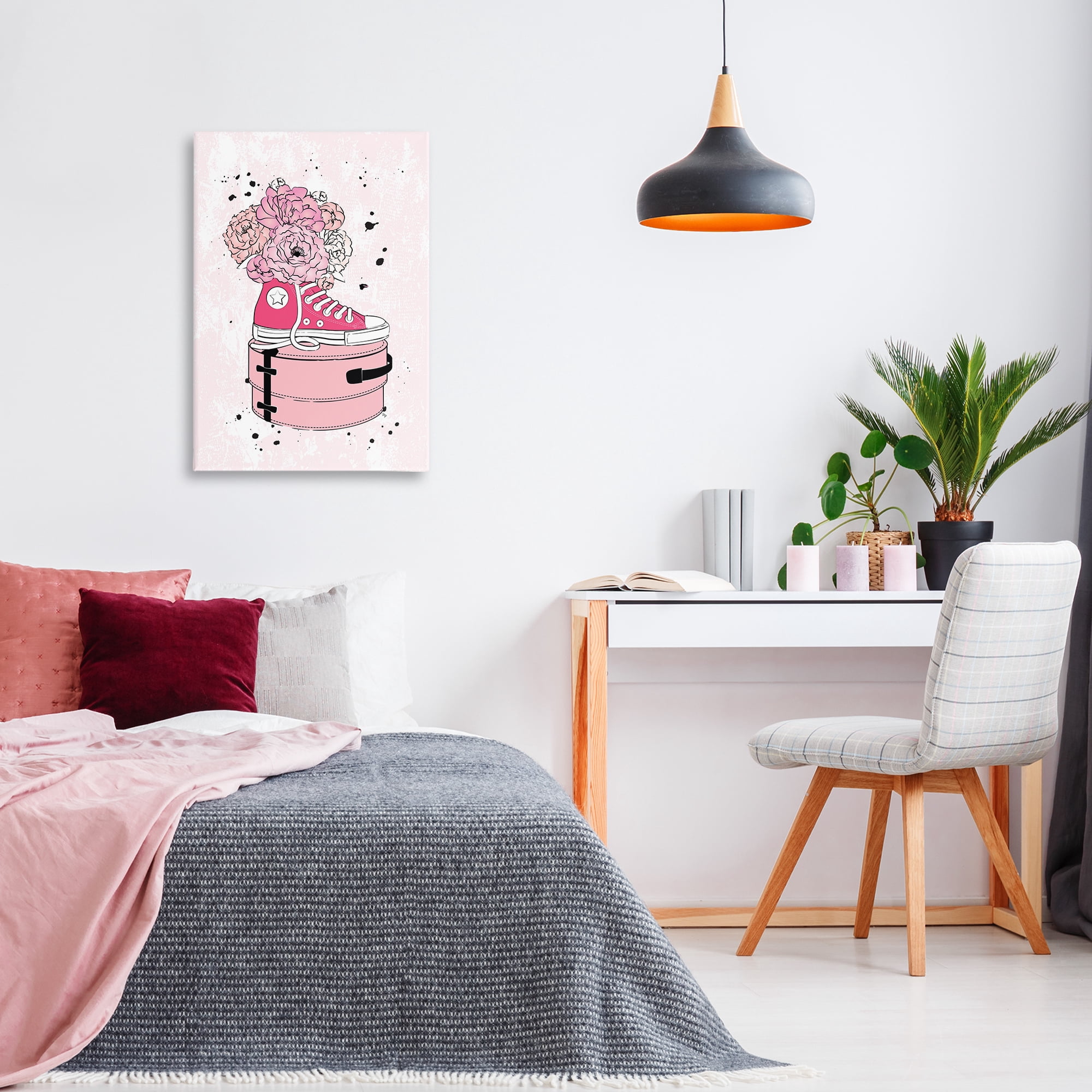 Stupell Industries Pink Floral Sneaker Beauty & Fashion Painting Gallery Wrapped Canvas Art Print Wall Art, 20 x 30