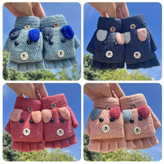Winter Warm Kids Toddler Winter Warm Knitted Mittens Boys Girls Cute Flip Top Gloves