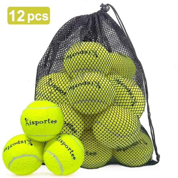 Kisportee Tennis Ball, 12 Pack Advanced Training Ball, Tennis Balls for Dog, Come with Mesh Bag for Transport, Dog Ball, Good for Beginner Practice Exercise (Yellow)