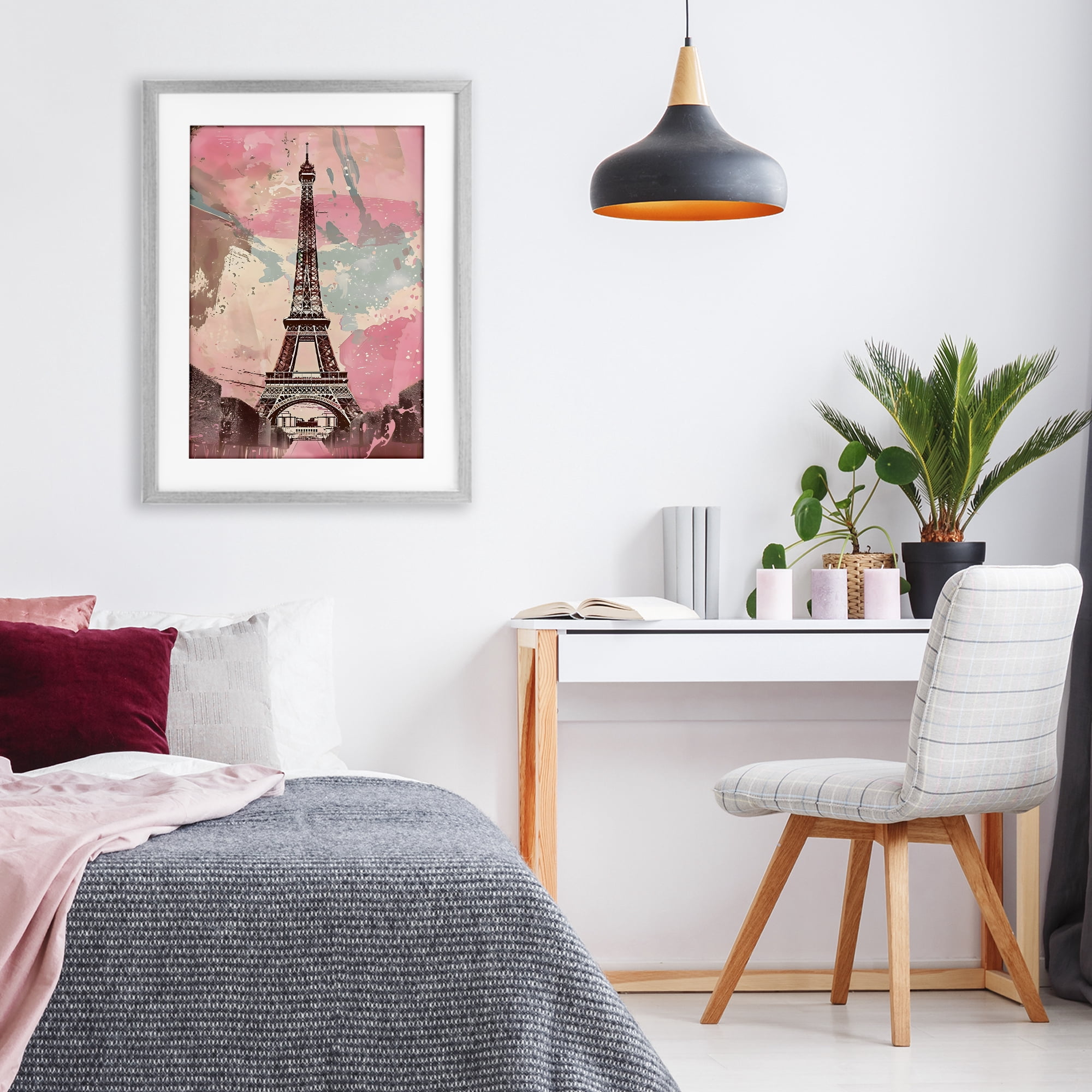 Stupell Industries Parisian Tower Pink & Blue Gray Framed Print Under Glass, design by Creative Studio