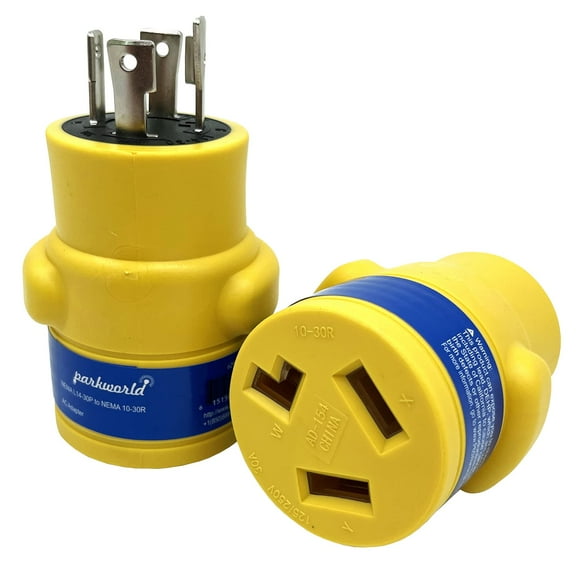 Parkworld 62947 NEMA L14-30P to 10-30R Adapter 4-Prong Generator 30A Locking Plug to Dryer 3-prong 30A Outlet (Yellow)