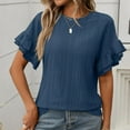 thumbnail image 4 of Women's Solid Color Round Neck Ruffle Short Sleeve T Shirt for Summer Short Women Snow Long Sleeve Shirts Women Solid Color Tops Women Summer Short Sleeve Womens Athletic Clothes Womens Workout, 4 of 8