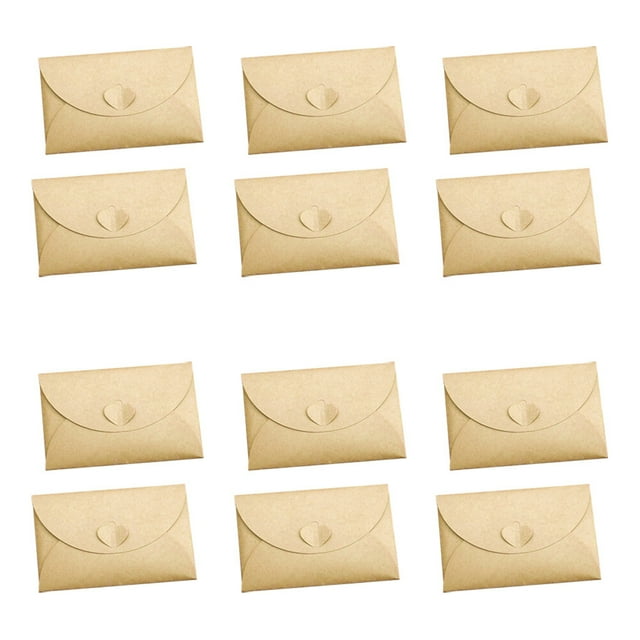KAKOWELY DIY kraft envelope 12PCS Vintage Love Heart Button Envelope DIY Kraft Envelope Business Kraft Paper Envelopes for Multipurpose Postcard Storage Envelopes (Large Size 10x17.5cm)
