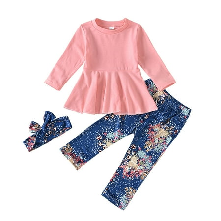 

Dadaria Baby Girl Clothes Newborn 12M-5M Newborn Infant Solid Tops + Floral Print Pants +Headbands Sets Pink 80 Toddler