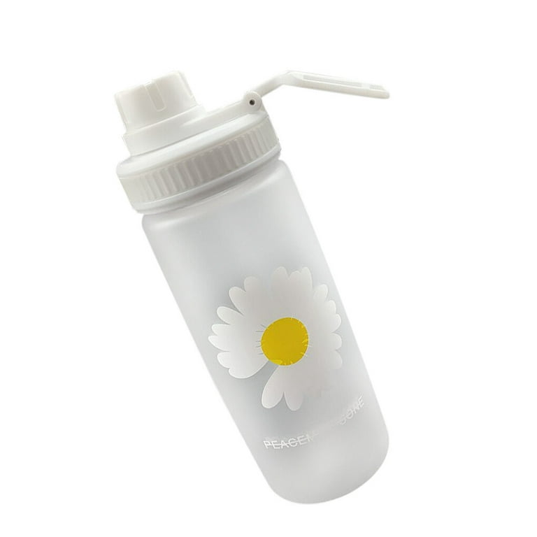 600ml Small Daisy Transparent Plastic Water Bottles BPA Free Frosted Water  Bottle With with Straw Travel Tea Cup Four flowers 