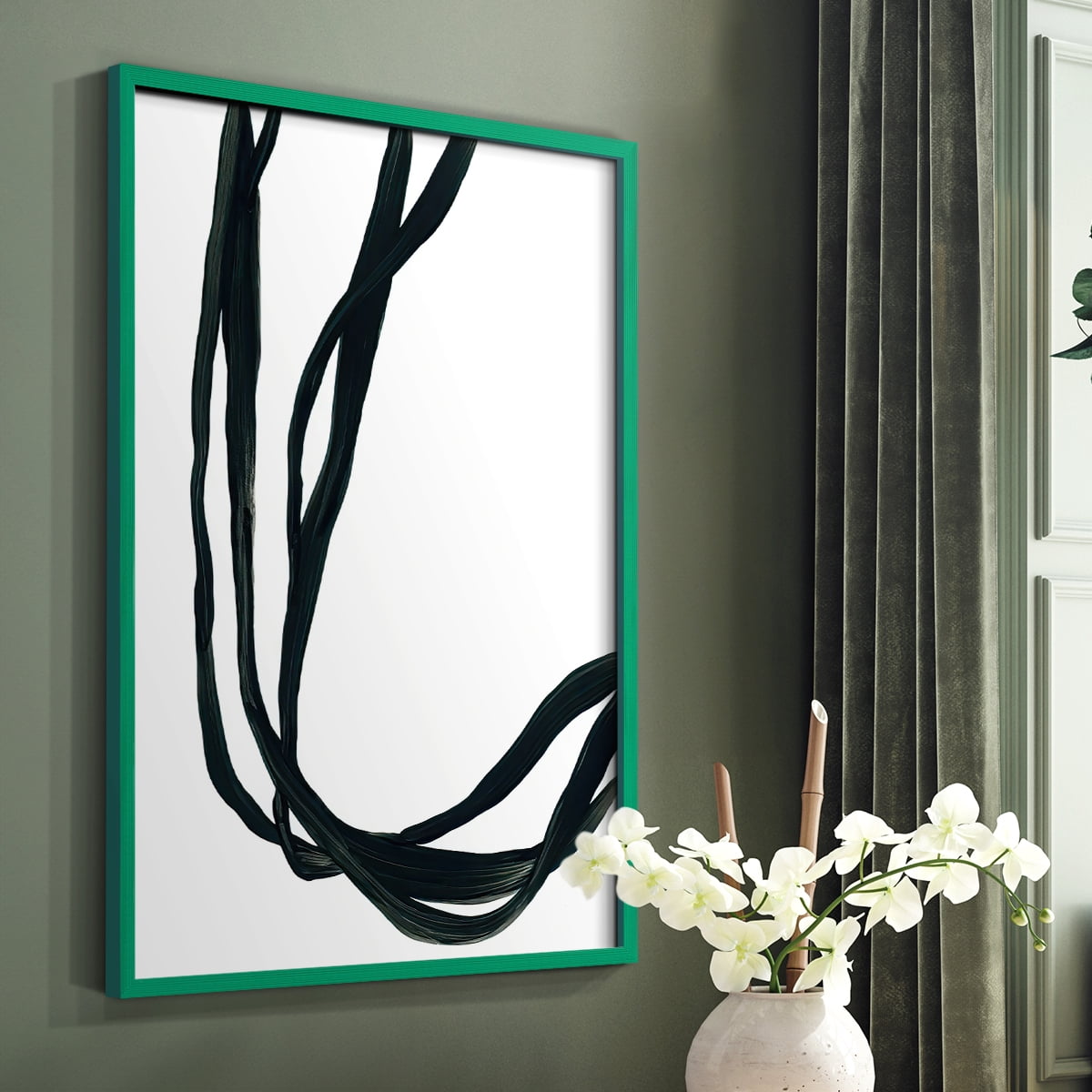 Onyx Ribbon II in Green Solid Wood 8 x 10 Framed Print