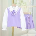 thumbnail image 3 of Sanrios-Conjunto de uniforme de estilo academia para niña, camiseta de Anime My Melody Kuromi, Falda plisada, Top de camisa JK, regalo para niños, 2 piezas, 3 of 5