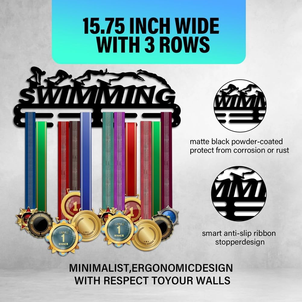 Swimming Medal Hanger Display Medal Holder Rack Wall Mount Hanger Decor Trophy Shelf Tiered Award Rack Award Ribbon Hanger with Gift Box DIY