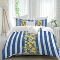 thumbnail image 2 of Blue Stripes Lemon Bedding 3 Piece Duvet Cover Set Queen Size, Spring Fruit Flowers Leaves Line Soft Microfiber Comforter Cover with Zipper Closure & Pillowcases, Wrinkle & FadeResistant Quilt Cover, 2 of 9