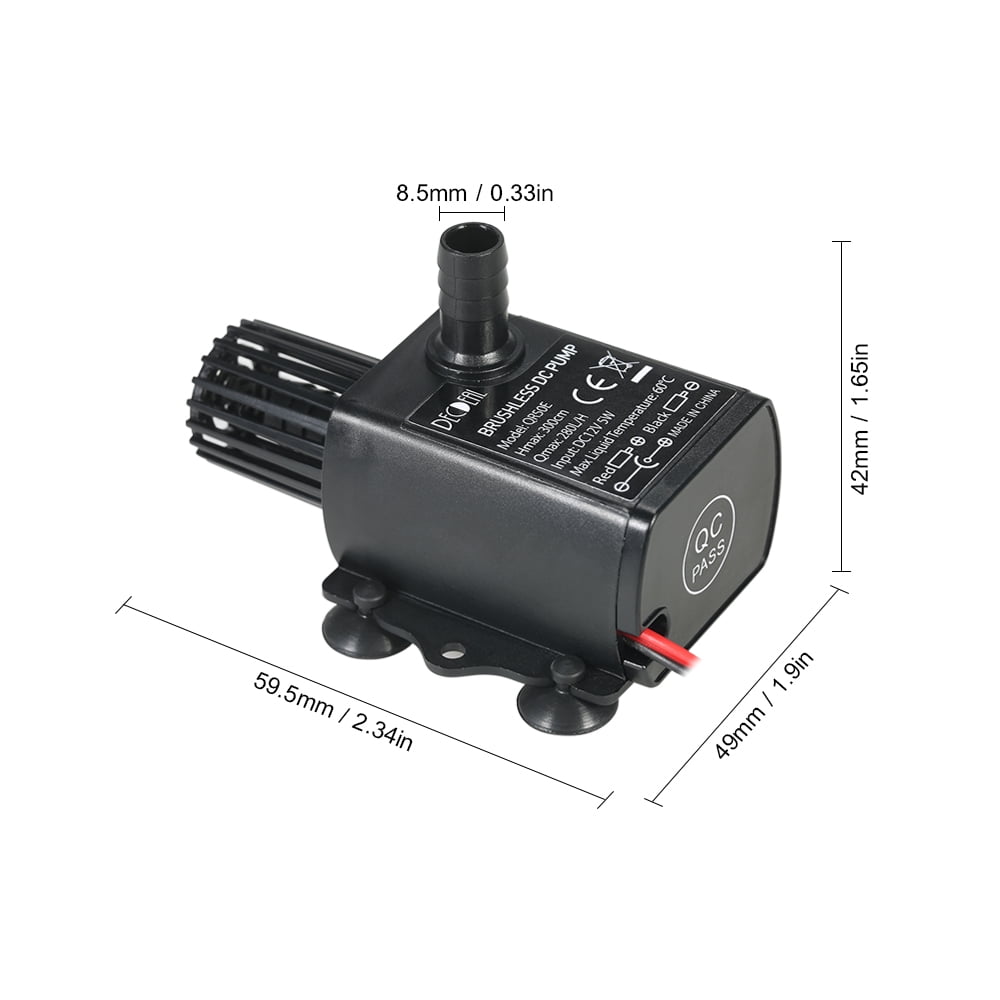 Decdeal DC12V 5W Ultra-quiet Mini Brushless Water Pump Waterproof Submersible Fountain Aquarium Circulating 280L/H Lift 300cm