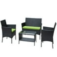 thumbnail image 6 of 4 PCS Rattan Patio Furniture Set Outdoor Patio Cushioned Seat Wicker Sofa, Green Cushion, 6 of 10