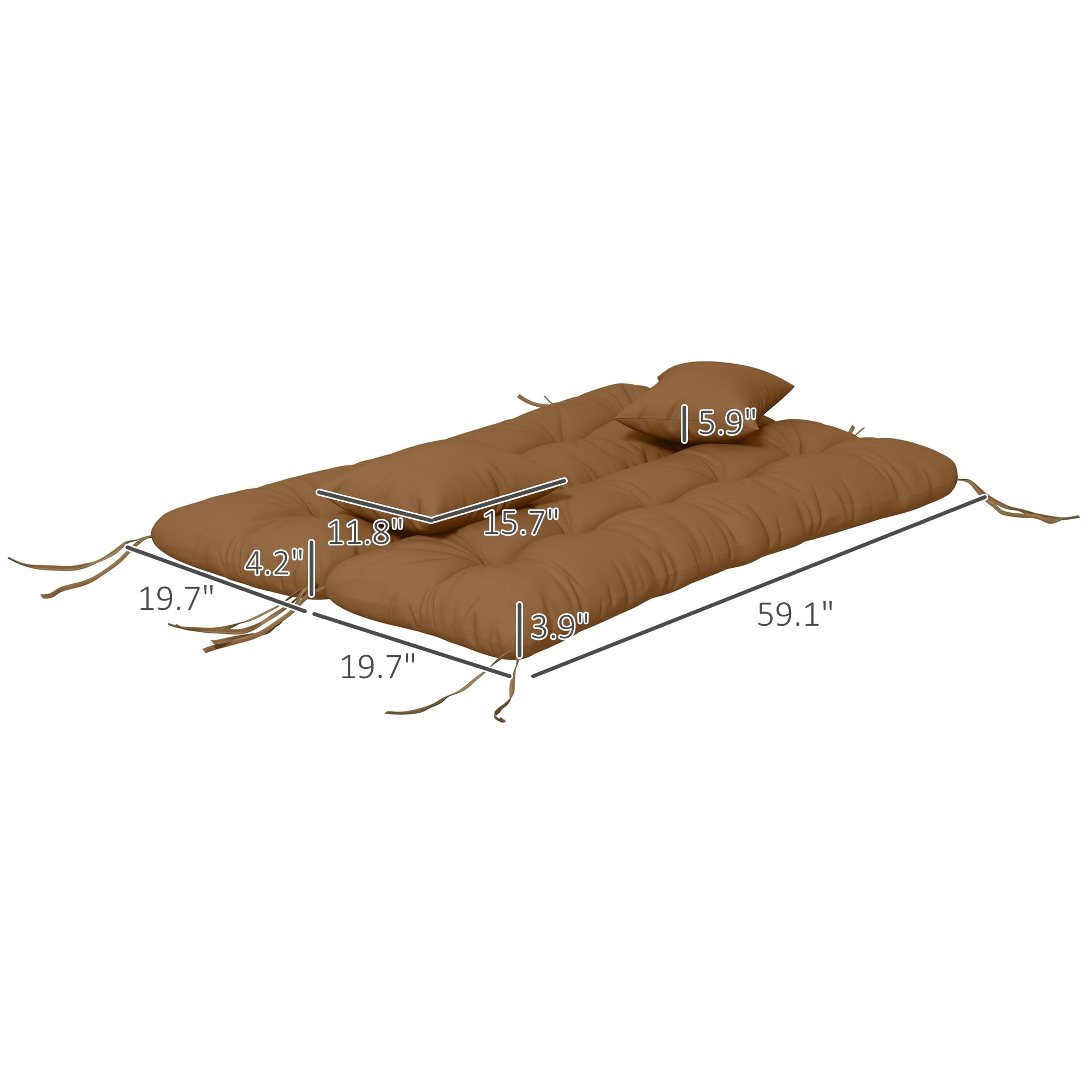 Alvantor Tufted Bench Cushions with Backrest & Throw Pillows, 59" Bench Chair Cushions for Outdoor Furniture, Tan