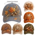 thumbnail image 3 of Thanksgiving Baseball Cap, Vintage Washed Cloth Hat With Highland Cow Pumpkin Sunflower Embroidery, Adjustable Breathable Sun Hat for Outdoor Daily Wear, Fall Holiday Gifts for Women for Her, 3 of 5