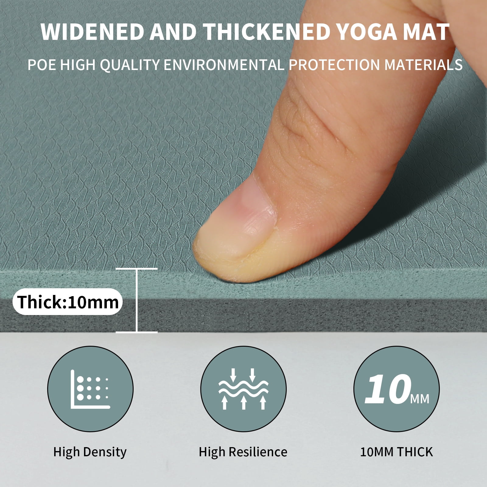 10mm Large Yoga Mat (6'x 4') with Soft Fabric - Extra Long and Wide 72 x 48 x 0.4 inches, Non-Slip Surface, Eco-Friendly, Thick Wide Yoga Mat for Home Workouts or Gym Fitness .Deep Green+ Gray