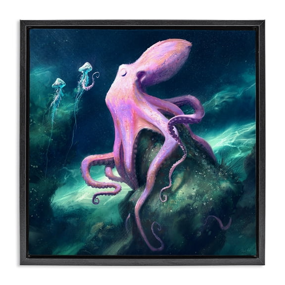 Stupell Industries Contemporary Octopus & Jellyfish Friends Black Floating Frame Canvas Art, 18 x 18, by Vlad Mel