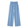 thumbnail image 4 of hoksml Women's High Waist Straight Leg Pants, Casual Button Detail Trousers with Pockets and Shirred Waist, 4 of 5