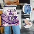 thumbnail image 4 of WIRESTER Unisex Fashionable 3-pocket Half Waist Apron Chef Catering Cooking Baking Kitchen Adjustable 2 Long Strings - 2 Tone Purple Butterfly, 4 of 6