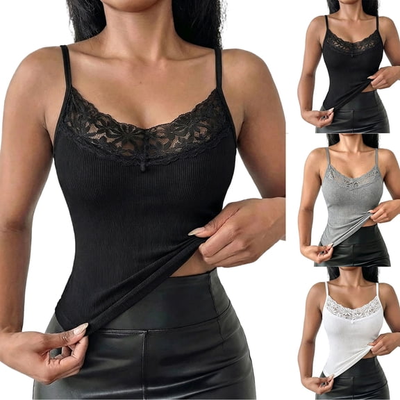 Asxite Tank Tops for Women Sleeveless Solid Color Lace Spliced Bateau Neck Trendy Casual Blouse