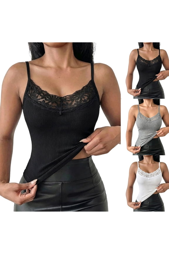 Tank Tops for Women Sleeveless Solid Color Lace Spliced Bateau Neck Trendy Casual Blouse