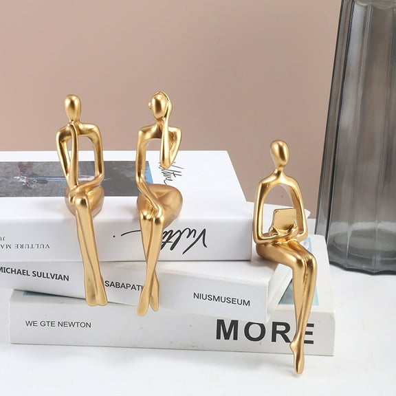3pcs Set of Abstract Thinker Resin Statue - Unique Combination of Three Resin Types, Sitting at Table, Handcrafted Decor for Room, Living Room, Interior, DIY Scene Decoration Gift