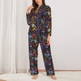 thumbnail image 2 of KLL Flowers And Birds Print Women's Long Sleeve Pajamas with Pants Sleepwear Loungewear 2 Set-Small, 2 of 7