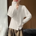 thumbnail image 4 of Neewe Business Casual Tops for Women Long Sleeve Blouses Plain Work Tunic Chiffon V Neck BUtton Down Loose Dressy Shirts, 4 of 5