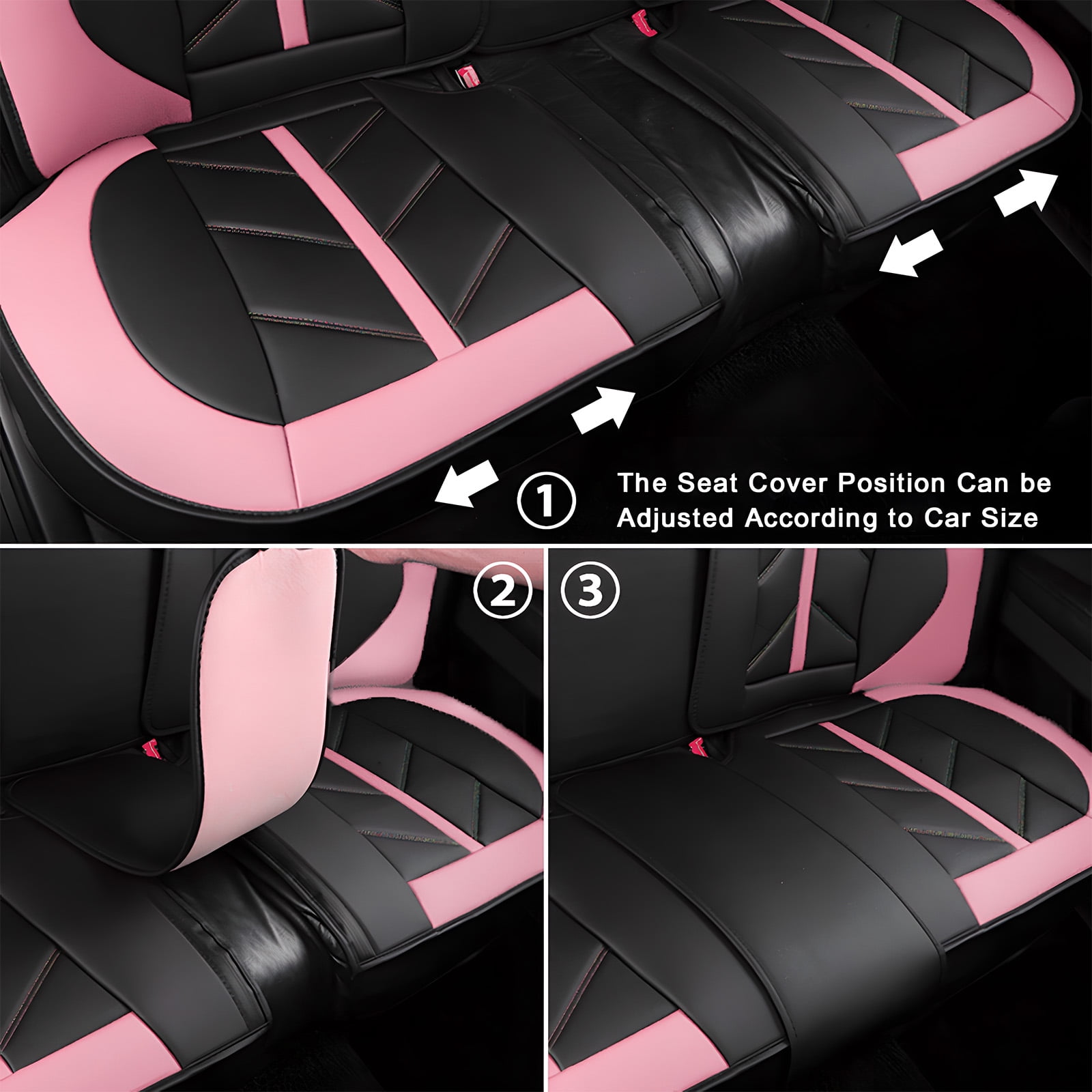 OTOEZ Universal Car Seat Cover Pink PU Leather 5 Seats, Front Rear Seat Protector Full Set, Waterproof Cushion Fit Most Honda Toyota Chevy Ford Nissan Vehicle Truck SUV
