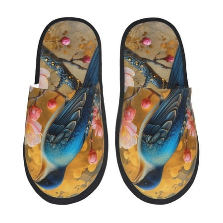 

Disketp Bluebird Blossom Elegance Fuzzy House Memory Foam Slippers Furry Fur Lined Bedroom Shoes Cozy Indoor-Large