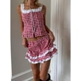 thumbnail image 2 of Women Y2k Mini A-Line Skirts Fairy Grunge Low Waist Plaid Skirts Lace Trim Skirts Aesthetic Streetwear, 2 of 5