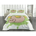 thumbnail image 3 of Ambesonne Sloth Quilted Bedspread Set 3 Pcs, Exotic Mammal on Branch, Queen Size, Green Tan Yellow, 3 of 5