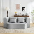 thumbnail image 3 of Living Room Sofas Queen Size Modern Light Grey Floor Sofa with 4 Pillows, Plush Fabric Futon Sofa Couch, High-Density Foam Folding Mattress for Living Room,Guest, Bedroom,No Assembly Required,Comfort, 3 of 25