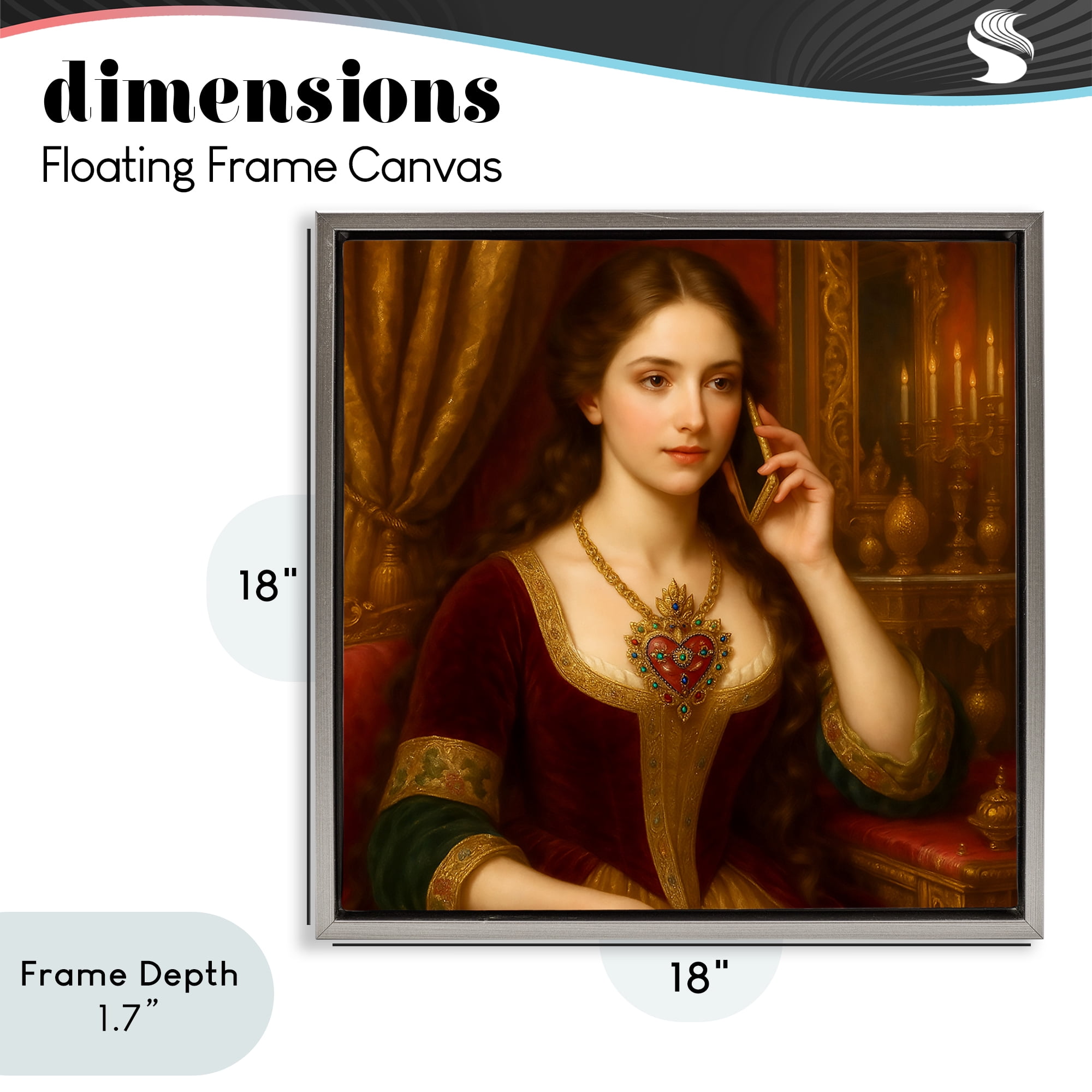 Stupell Industries Rococo Woman with Cell Phone Gray Framed Floater Canvas Wall Art, design by Grotto Studios